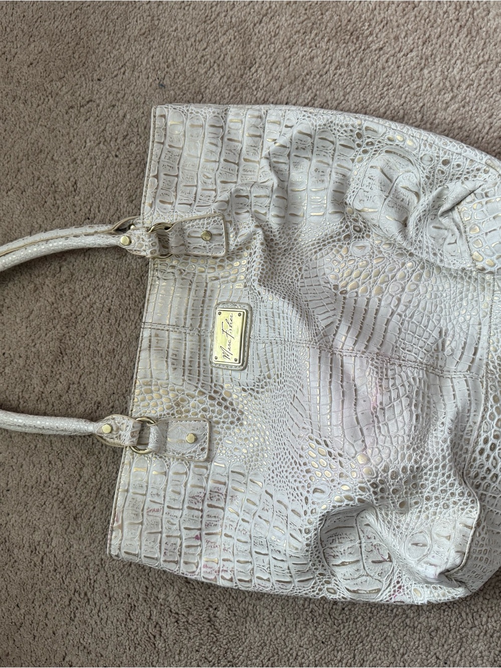 White Tote Bag with Gold Accents - Picture 2 of 3